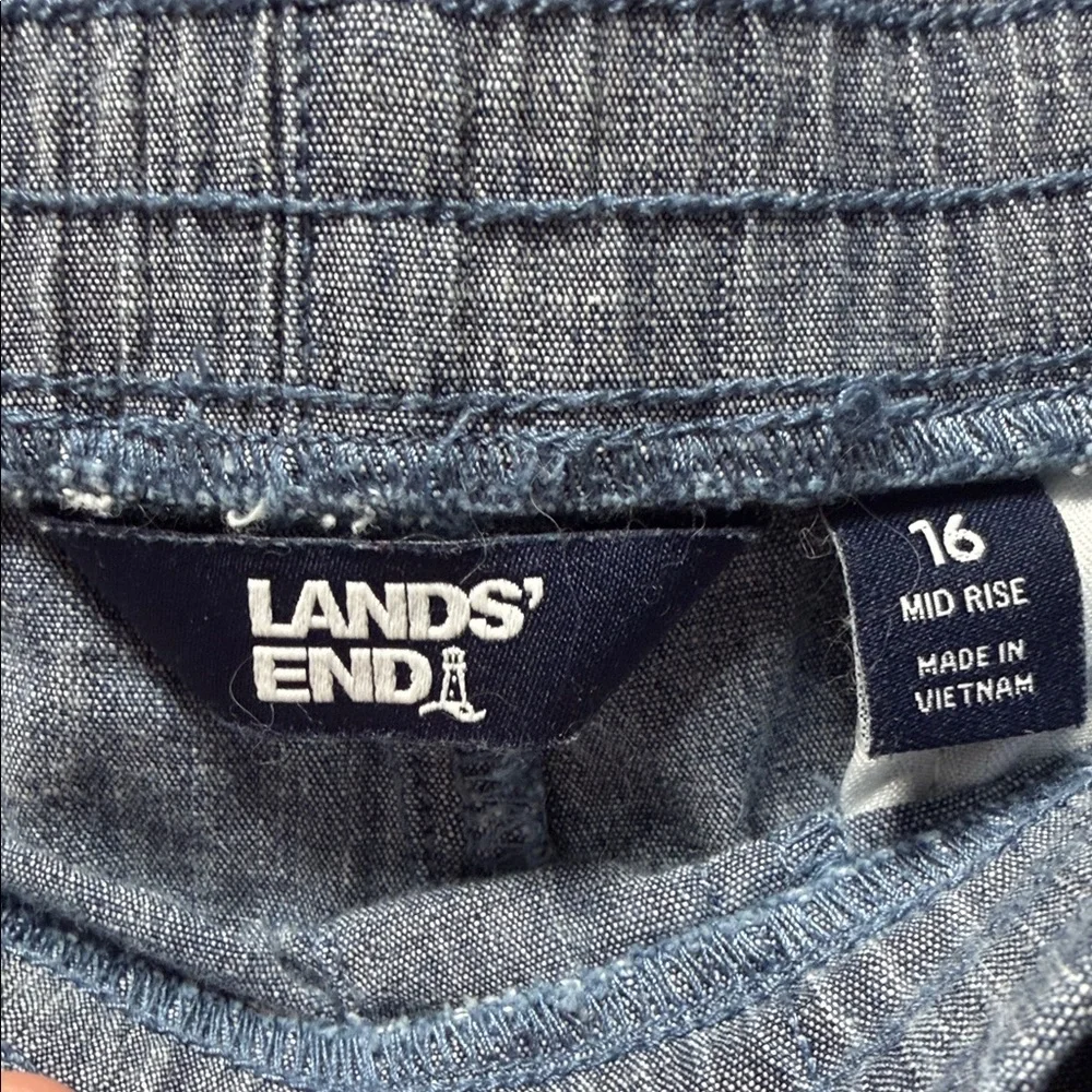 Lands' End Blue Chambray Flat Front Shorts - Picture 3 of 5